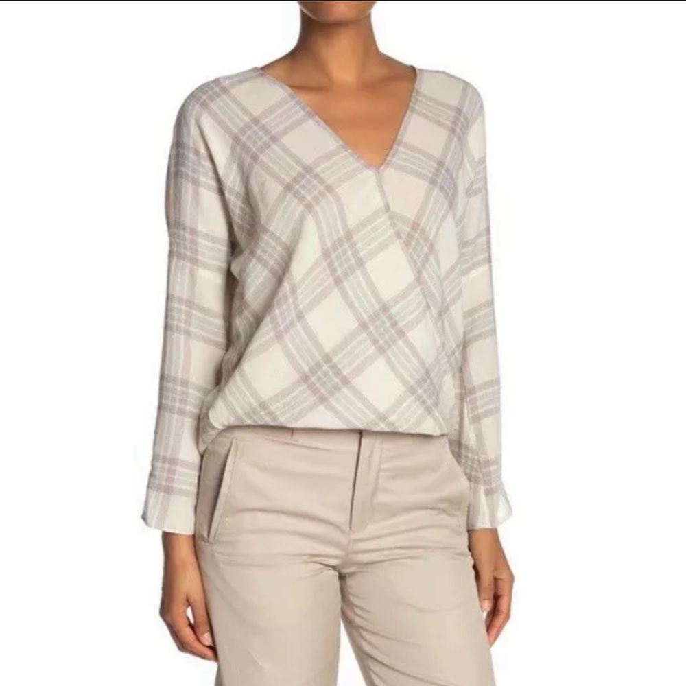 $295 NWOT VINCE. Textured Plaid Crossover Blouse ~Size M~